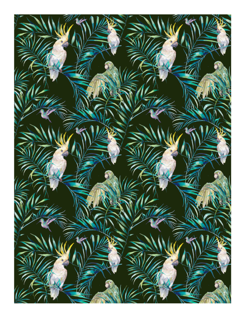 Edible Icing Cupcake Cake Topper Image tropical palm leaves cockatoo