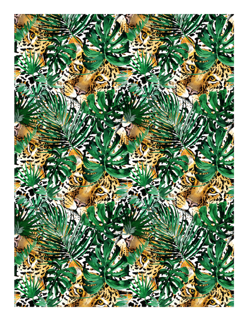 Edible Icing Cupcake Cake Topper Image tropical monstera leaves leopard