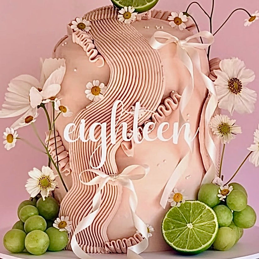 Acrylic Eighteen Birthday Cake Fropper flat lay
