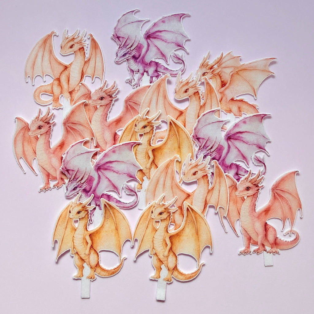 Edible Wafer Card Cupcake Toppers - Dragons 13pc