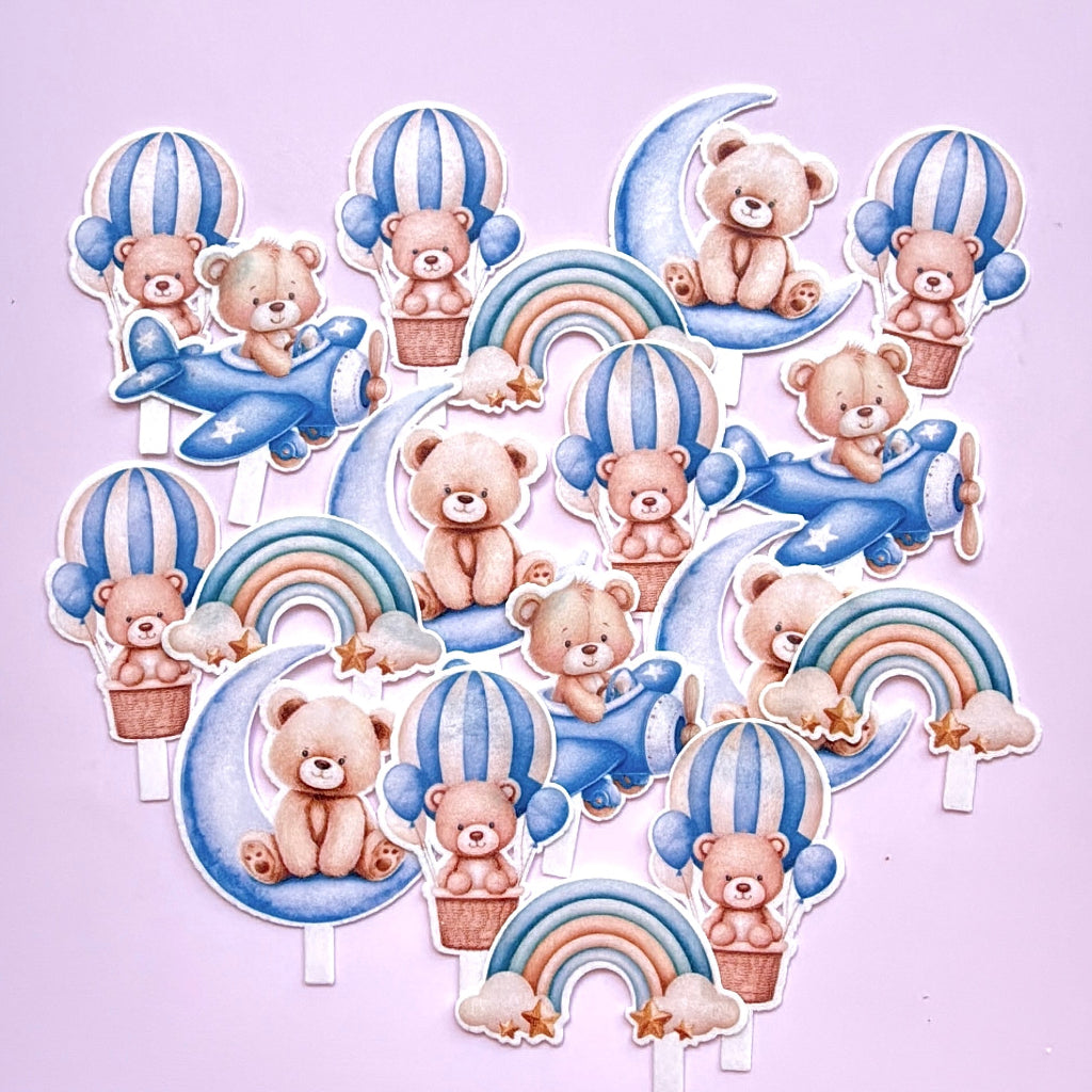 Edible Wafer Card Cupcake Toppers - Flying Teddies 18pc