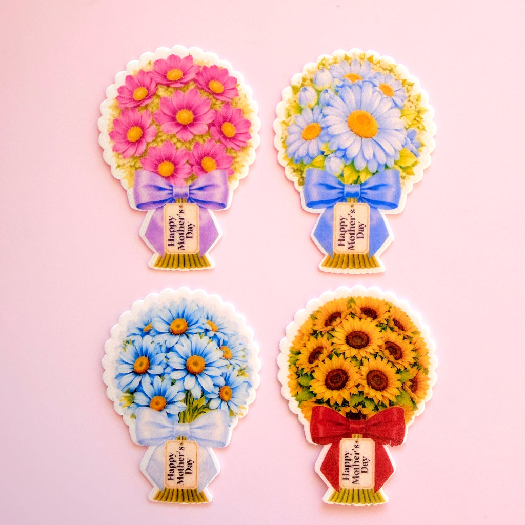 Edible Wafer Card Cupcake Toppers - Mother's Day Sunflower Bouquet 16pc