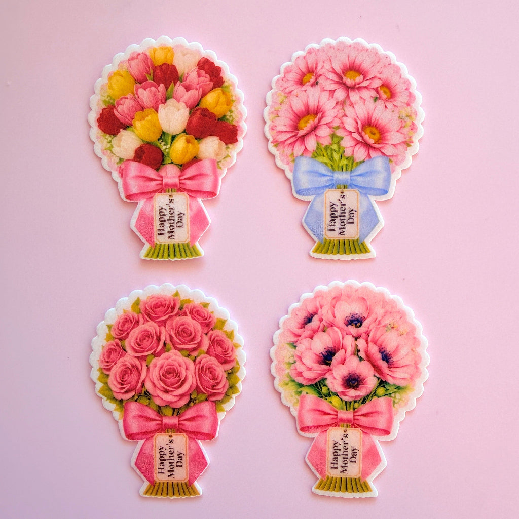 Edible Wafer Card Cupcake Toppers - Mother's Day rose Bouquet 16pc
