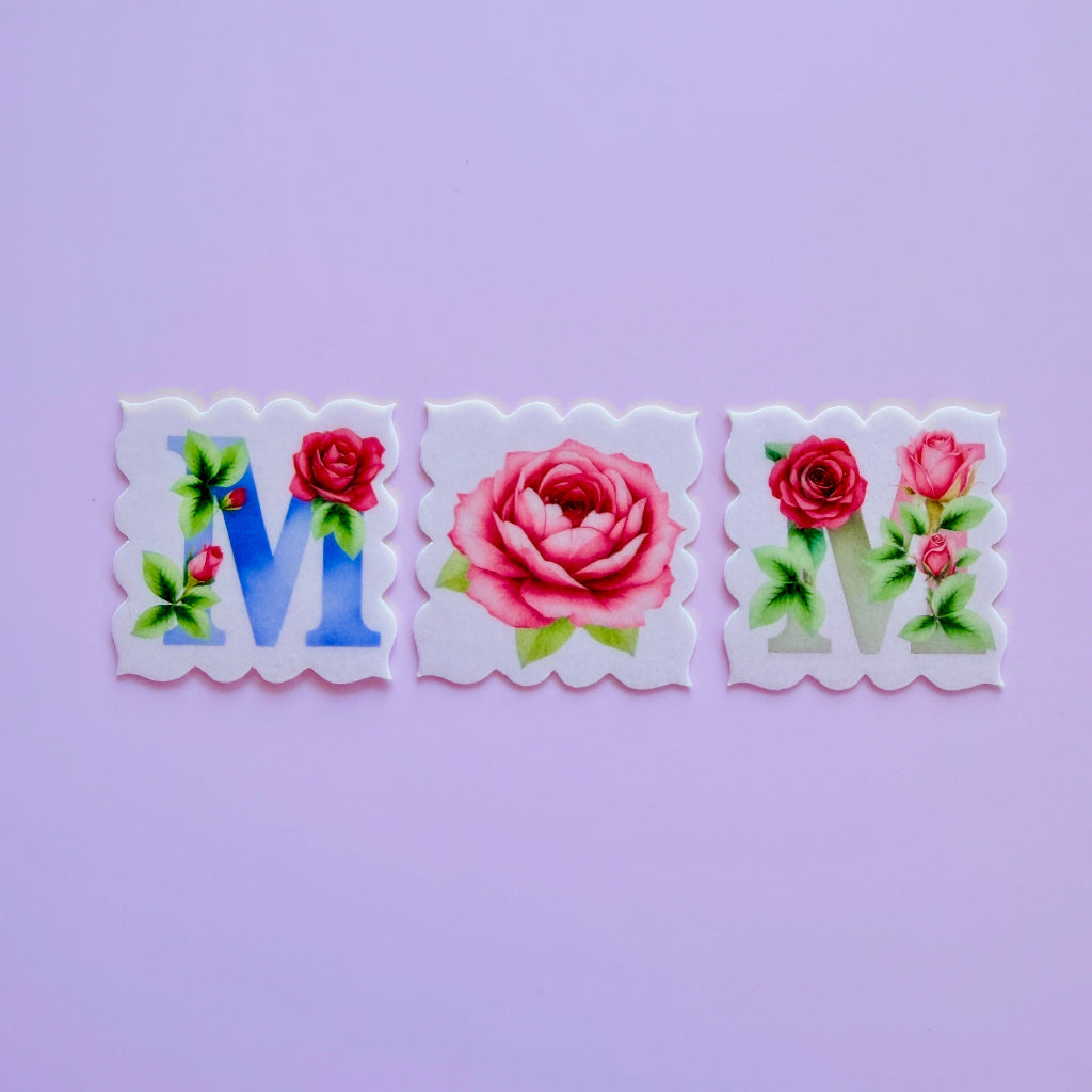 Edible Wafer Card Cupcake Toppers - Mum Rose Plaque 5 Sets