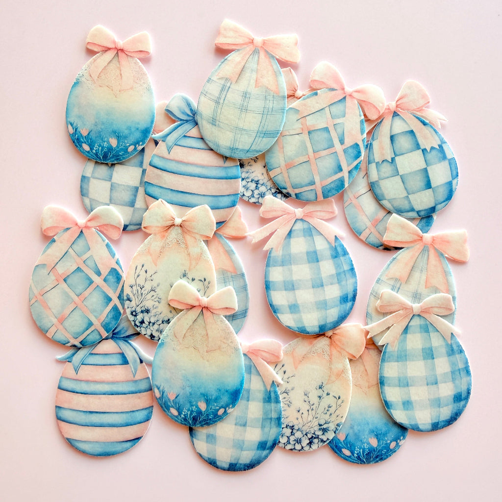 Edible Wafer Card Cupcake Toppers - Easter Eggs Blue 19pc