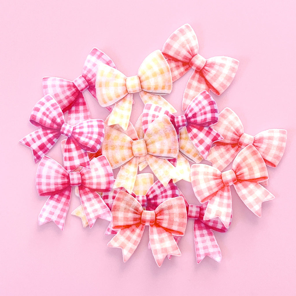Edible Wafer Cupcake Toppers Bows - Gingham 15pc