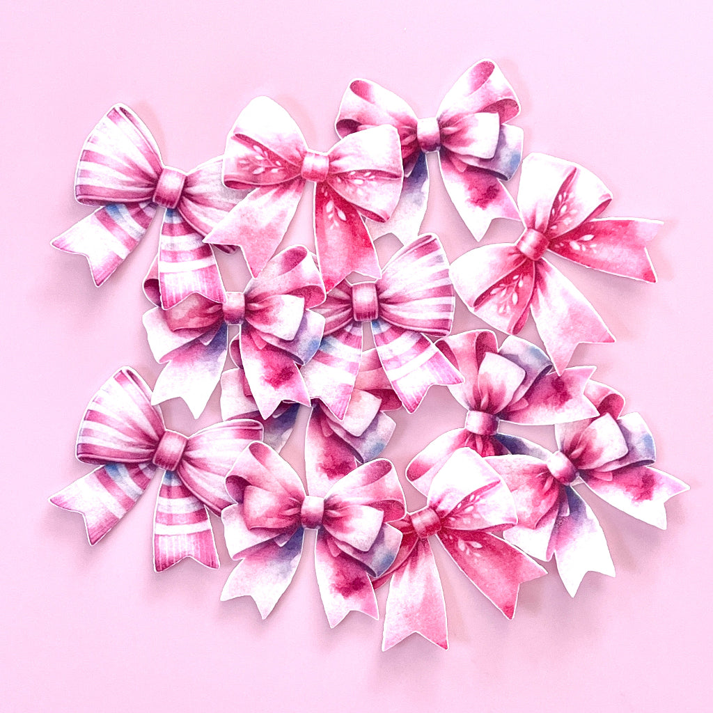 Edible Wafer Cupcake Toppers Bows - Pink 12pc
