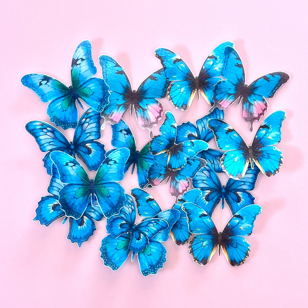 Edible Wafer Cupcake Toppers Butterflies - Majestic Blue 19pc