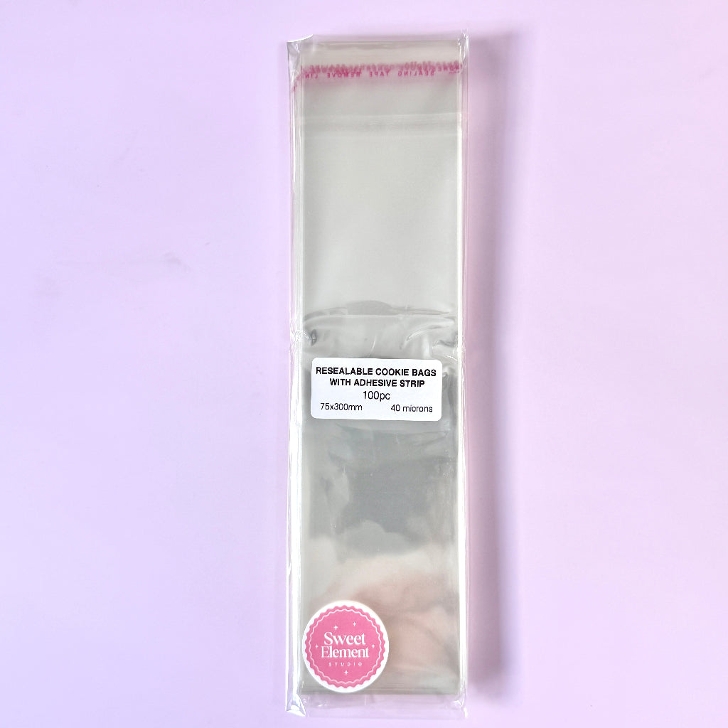 Resealable Cellophane Cookie Bags 100pc - 75mm x 300mm