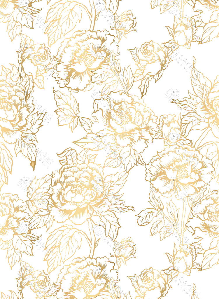 A4 Edible Icing Image - Peonies Gold