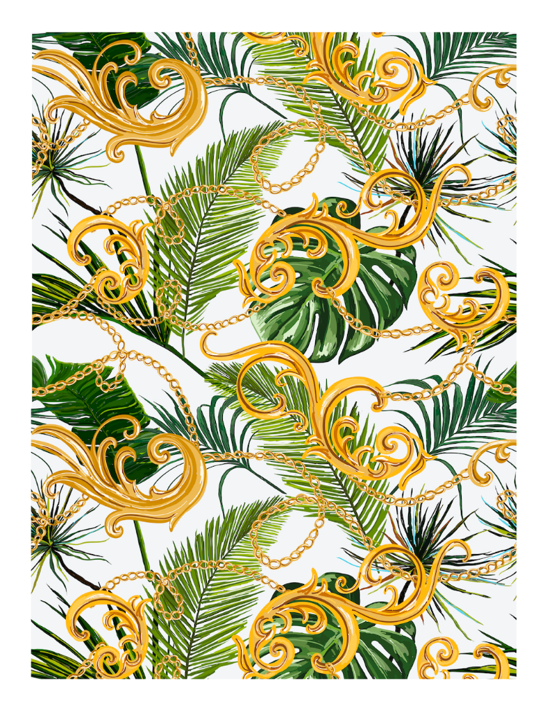 Edible Icing Cupcake Cake Topper Image tropical leaves gold chains