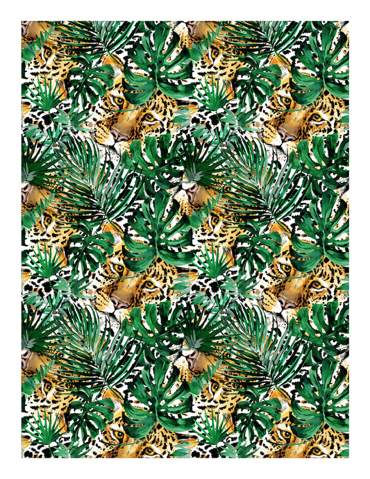 Edible Icing Cupcake Cake Topper Image tropical monstera leaves leopard
