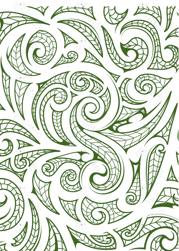 tribal pattern green Edible Icing Cupcake Cake Topper Image