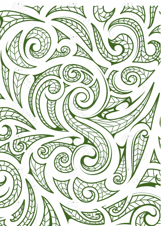 tribal pattern green Edible Icing Cupcake Cake Topper Image