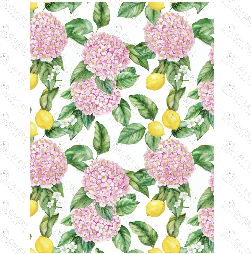 A4 Edible Icing Image - Hydrangea with Lemons