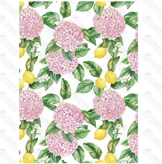A4 Edible Icing Image - Hydrangea with Lemons