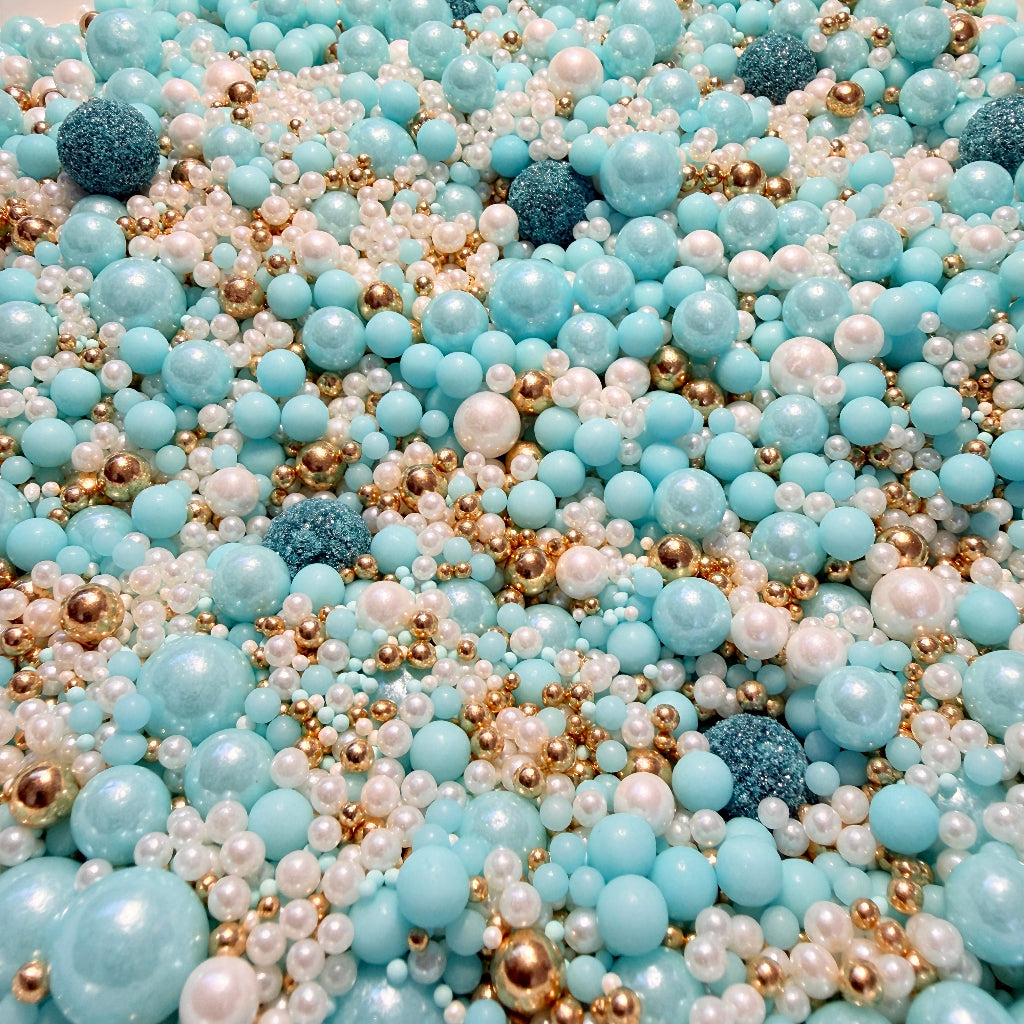 Edible Sprinkles - Tiffany Dream 100g sprinkle mix blue white gold glitter balls