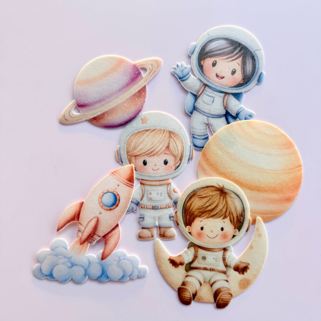 Edible Wafer Card Cake Toppers - Cute Astronaut 6pc