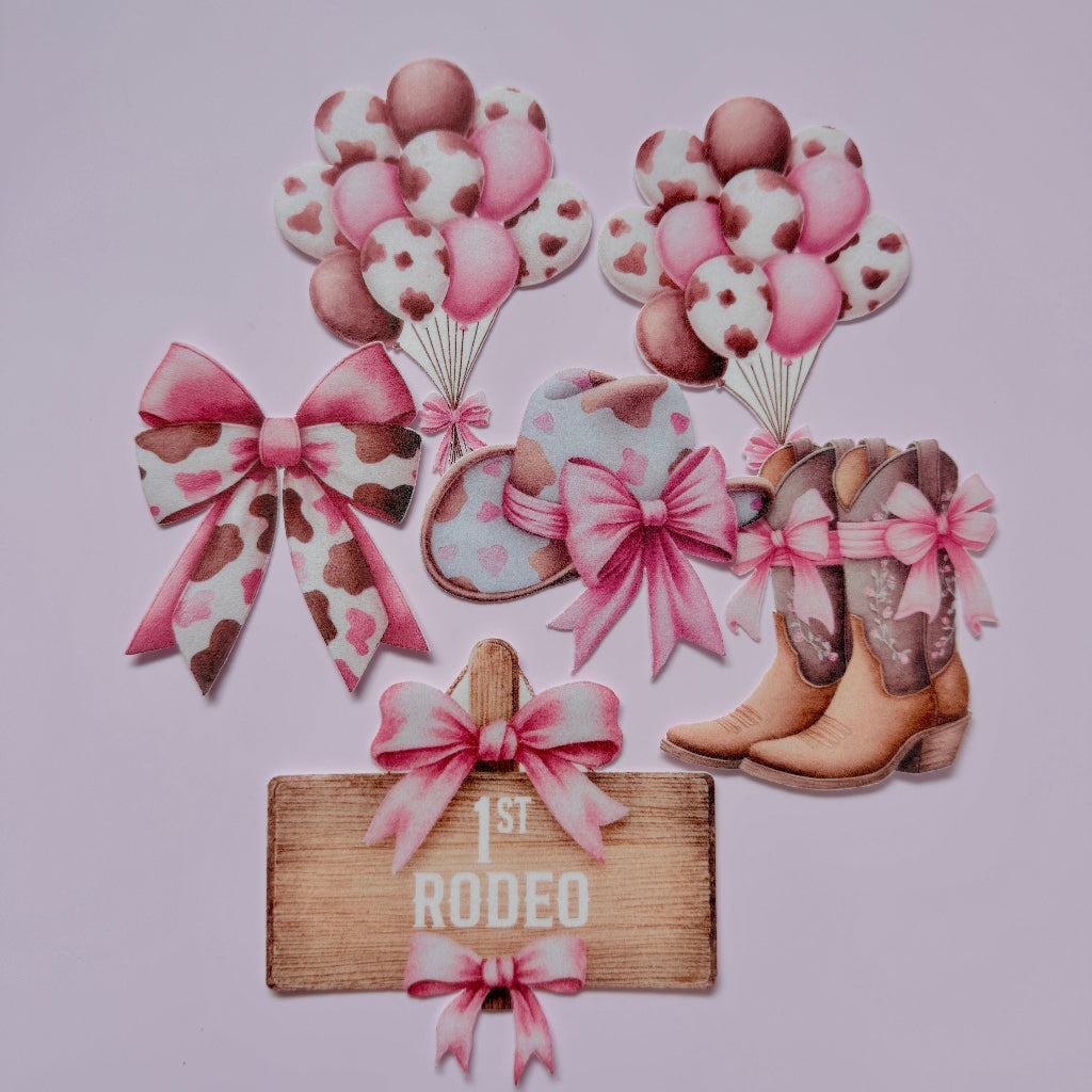 Edible Wafer Card Cake Toppers - First Rodeo 6pc