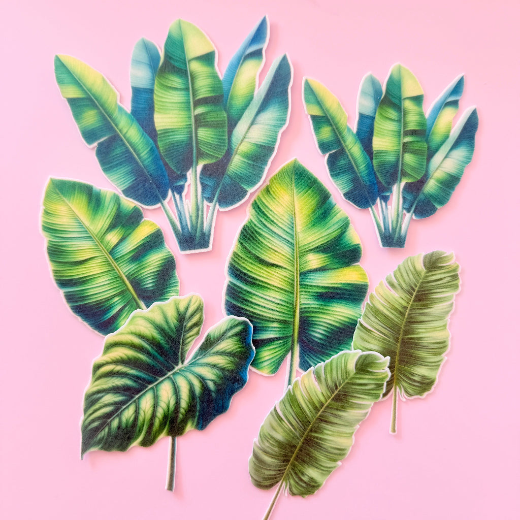 Edible Wafer Card Cake Toppers - Tropical Leaves 7pc