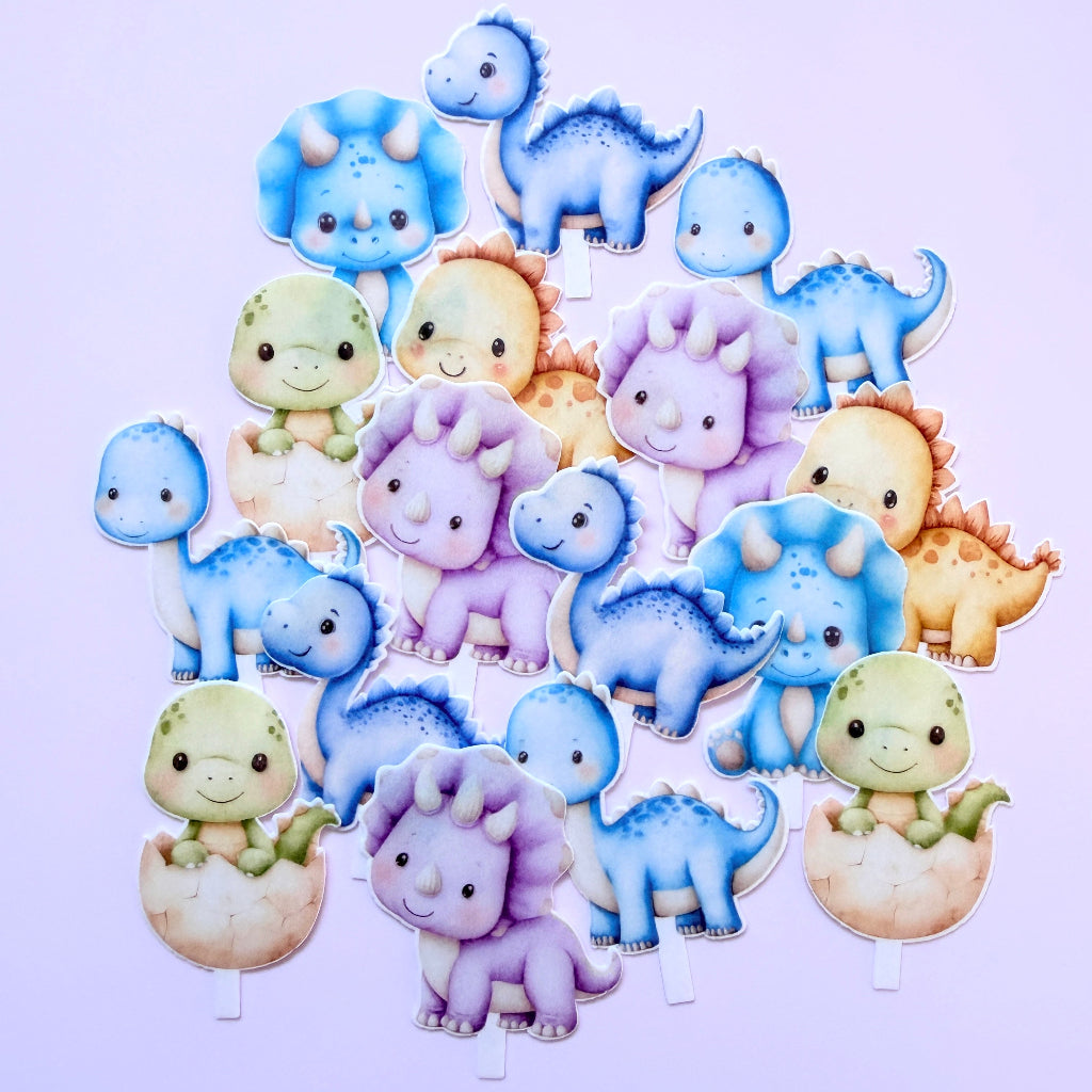 Edible Wafer Card Cupcake Toppers - Baby Dinosaur 16pc precut
