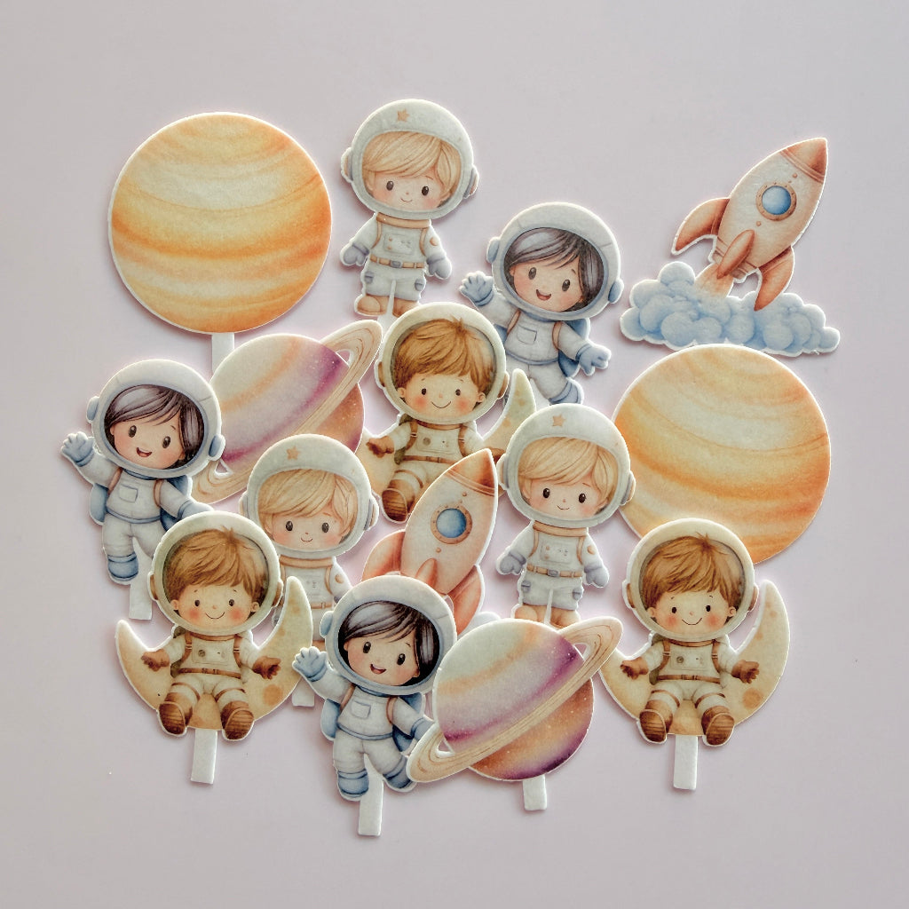 Edible Wafer Card Cupcake Toppers - Cute Astronaut 15pc