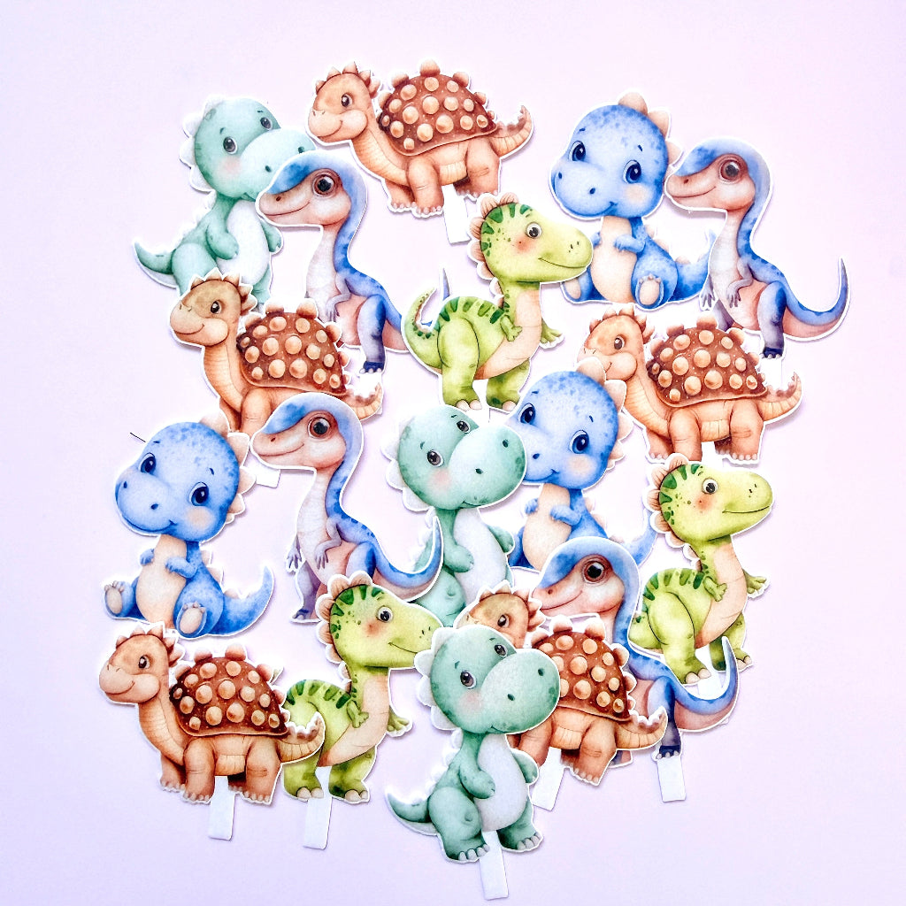 Edible Wafer Card Cupcake Toppers - Cute Dinosaur 18pc