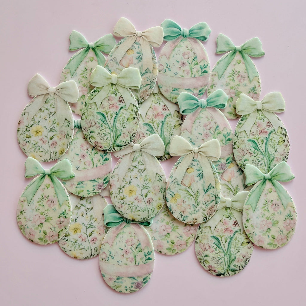 Edible Wafer Card Cupcake Toppers - Easter Eggs Green 19pc