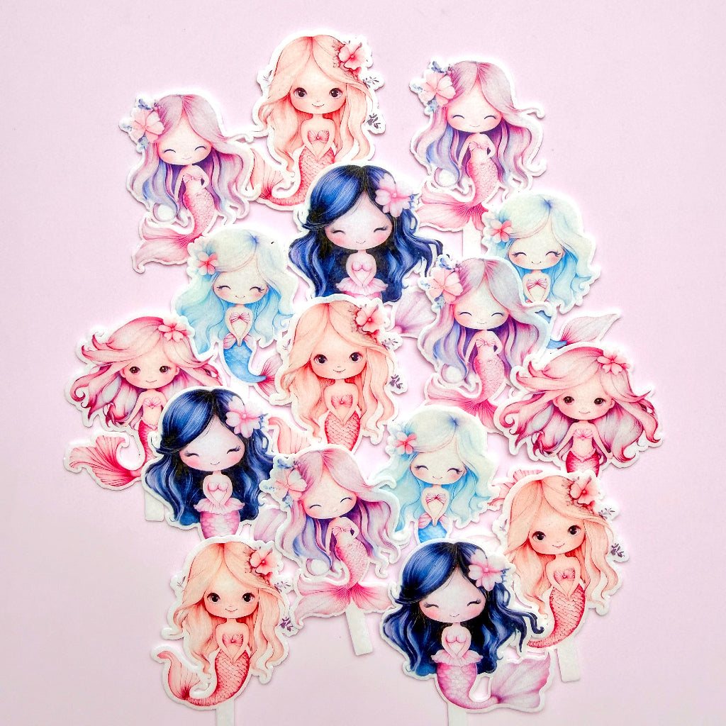 Edible Wafer Card Cupcake Toppers - Mermaids 16pc