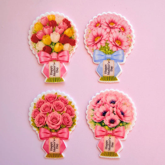 Edible Wafer Card Cupcake Toppers - Mother's Day rose Bouquet 16pc