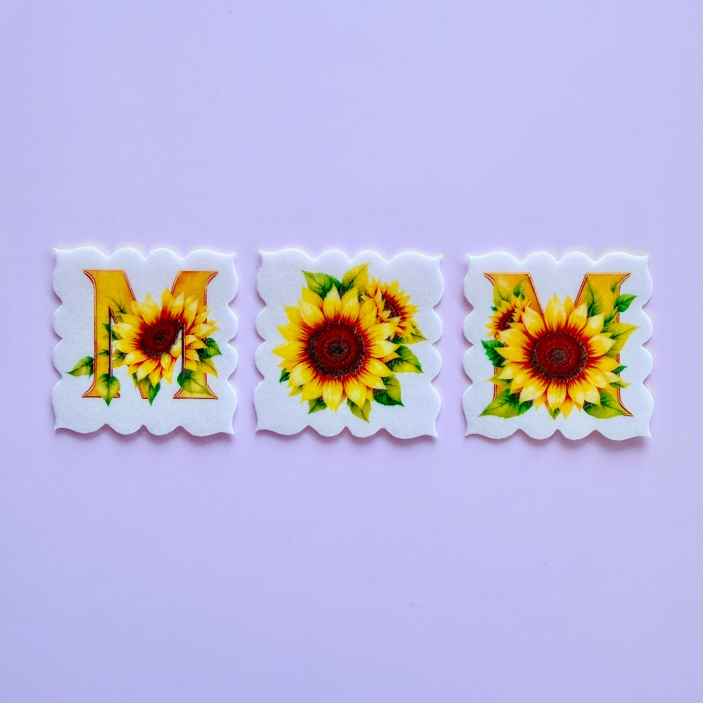 Edible Wafer Card Cupcake Toppers - Mum Sunflower Plaque 5 Sets