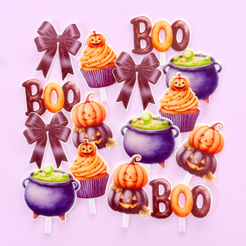 Edible Wafer Card Cupcake Toppers - Orange Halloween