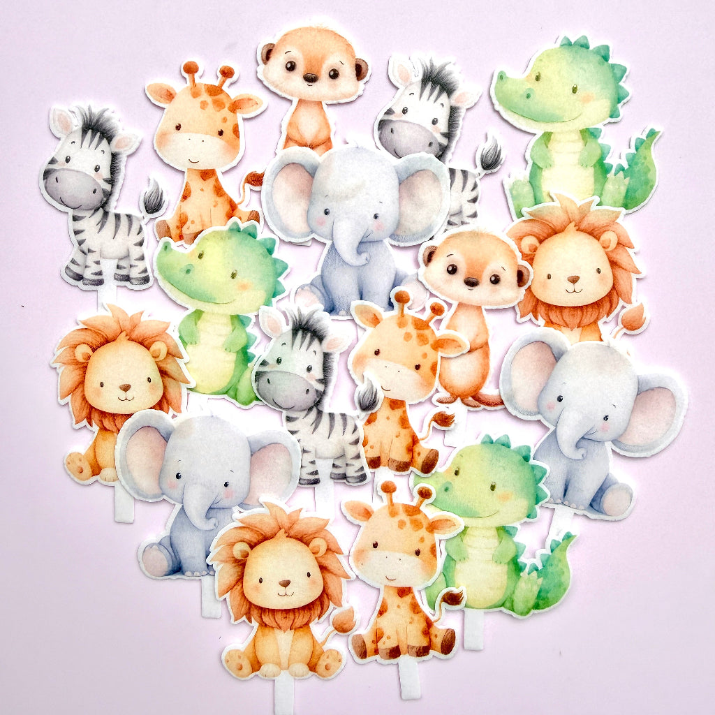 Edible Wafer Card Cupcake Toppers - Safari Animals 17pc