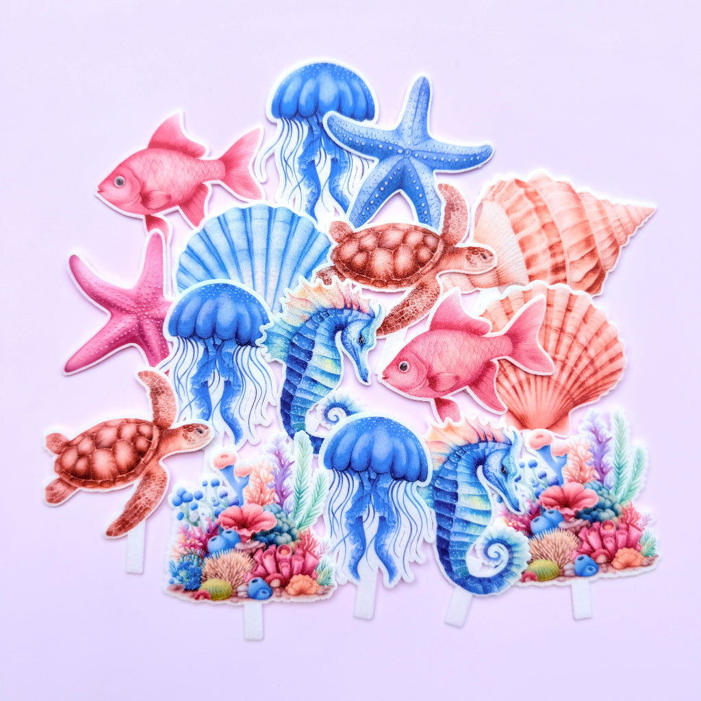 Edible Wafer Card Cupcake Toppers - Sea Life 16pc