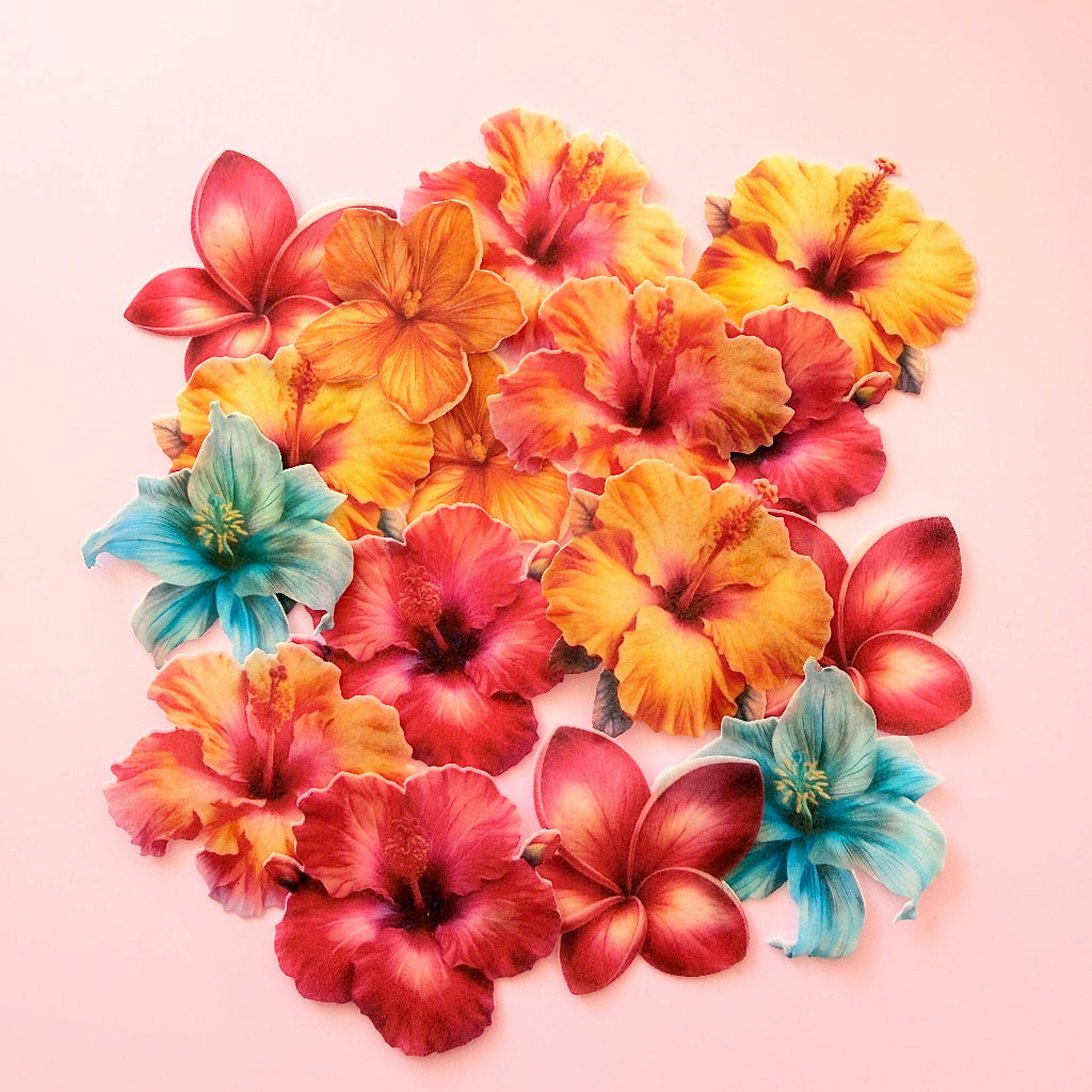 Edible Wafer Cupcake Toppers - Tropical Flowers 16pc