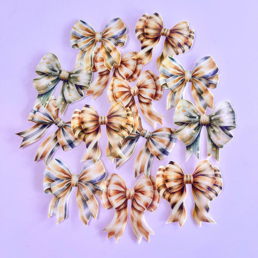 Edible Wafer Cupcake Toppers Bows - Christmas Gold 13pc