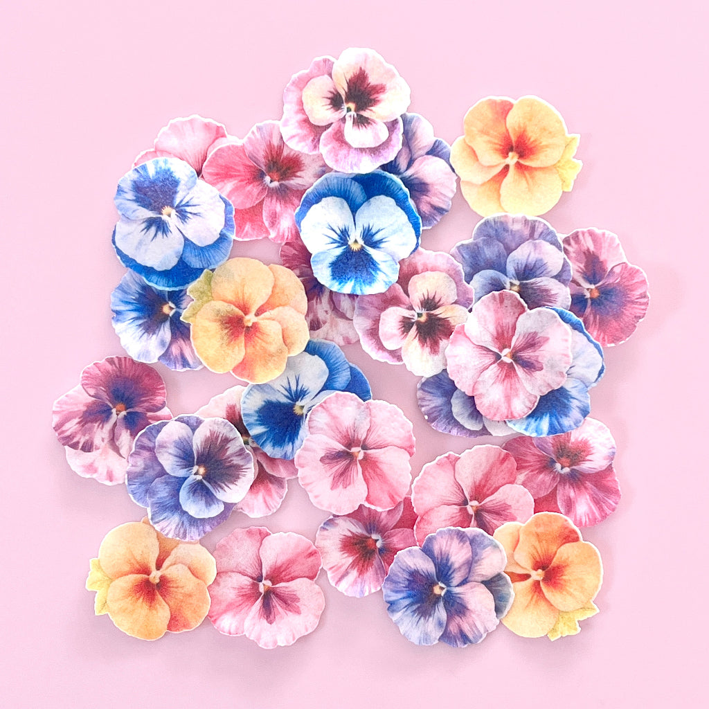 Edible Wafer Cupcake Toppers Bows - Pansies 28pc