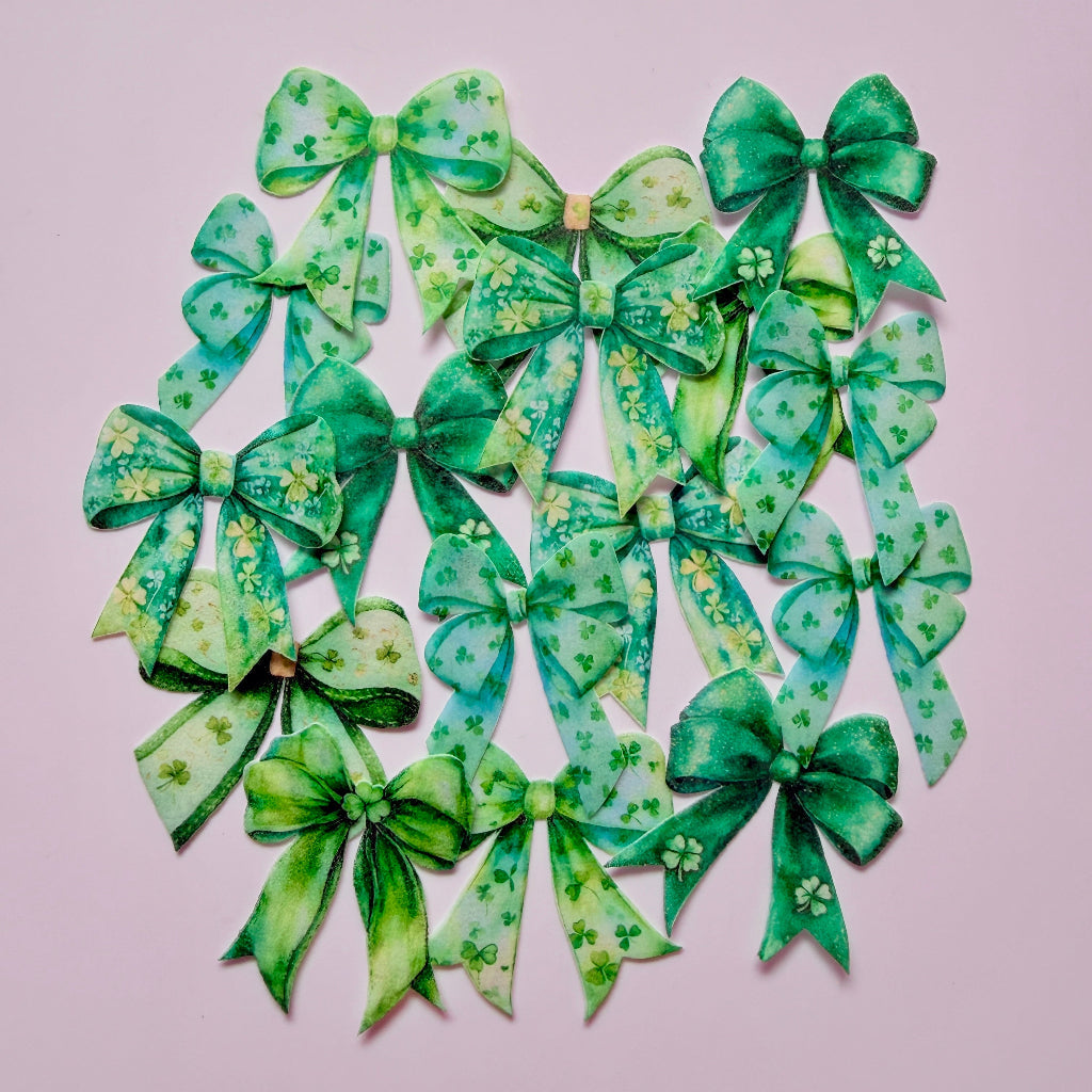 Edible Wafer Cupcake Toppers Bows - Saint Patrick's Day 16pc