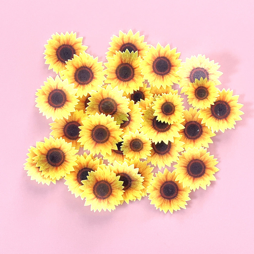Edible Wafer Cupcake Toppers Bows - Sunflowers 32pc