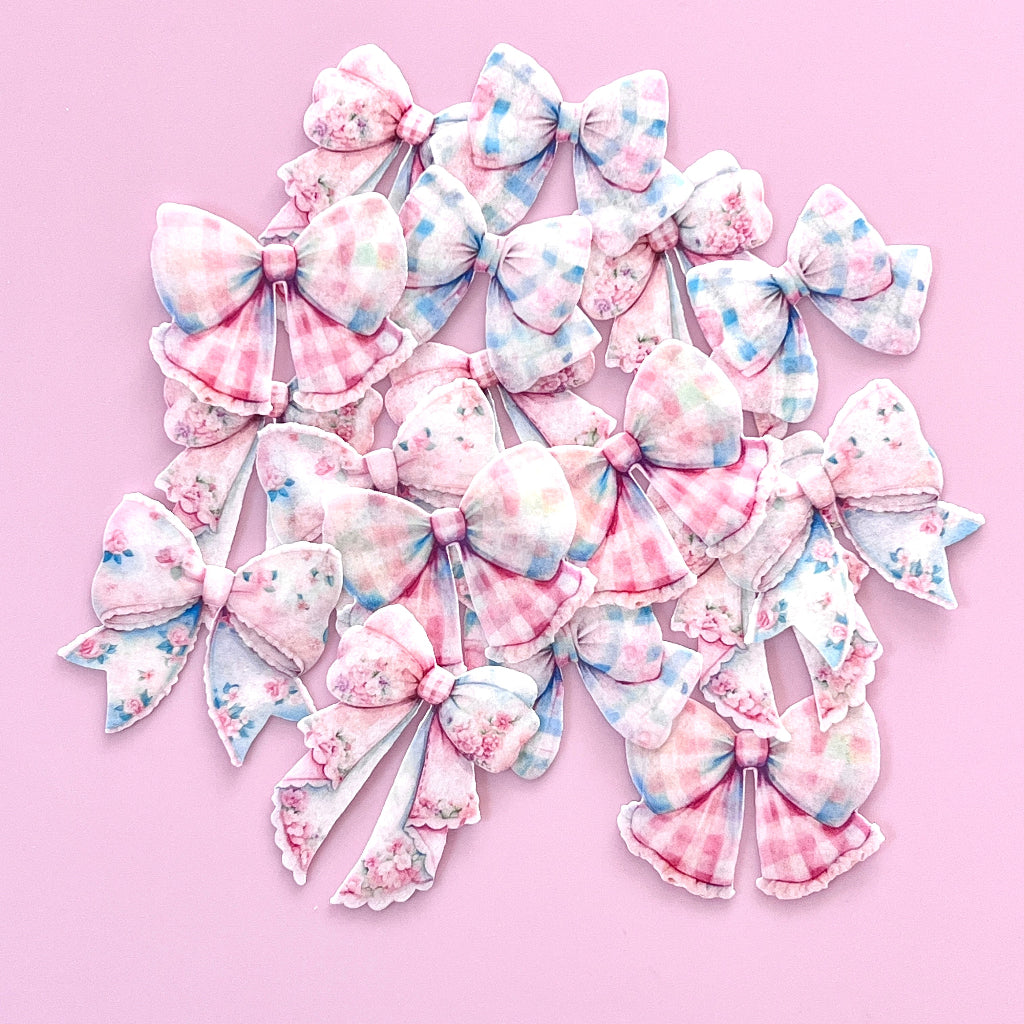 Edible Wafer Cupcake Toppers Bows - Vintage 17pc