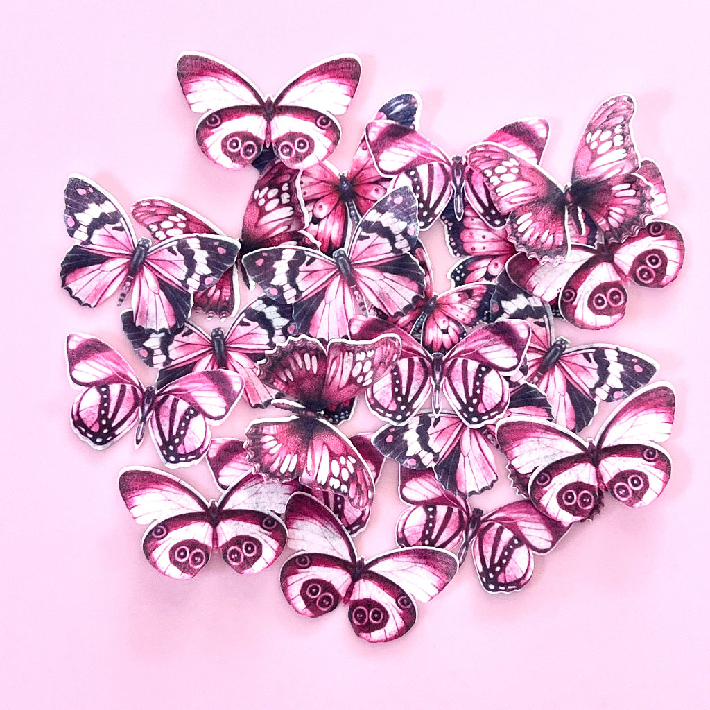 Edible Wafer Cupcake Toppers Butterflies - Burgundy Breeze 23pc