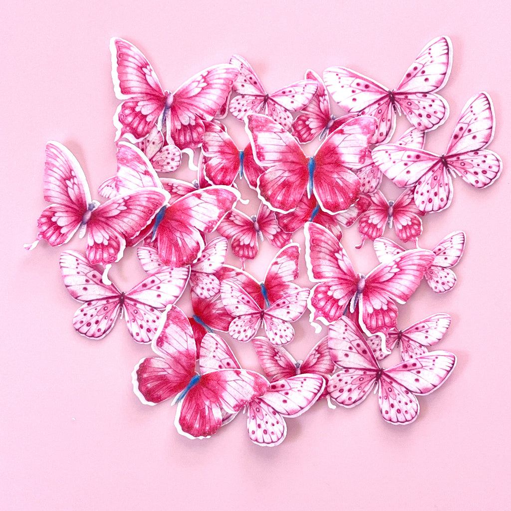 Edible Wafer Cupcake Toppers Butterflies - Cherry Blossom Wings 30pc
