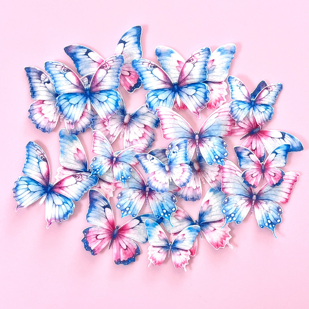 Edible Wafer Cupcake Toppers Butterflies - Cotton Candy 20pc