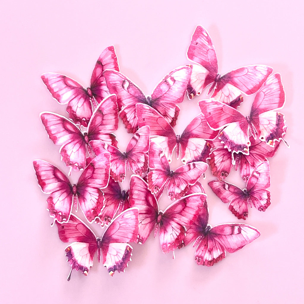 Edible Wafer Cupcake Toppers Butterflies - Fuchsia Flight 16pc