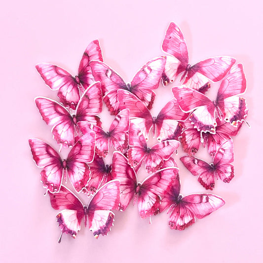 Edible Wafer Cupcake Toppers Butterflies - Fuchsia Flight 16pc