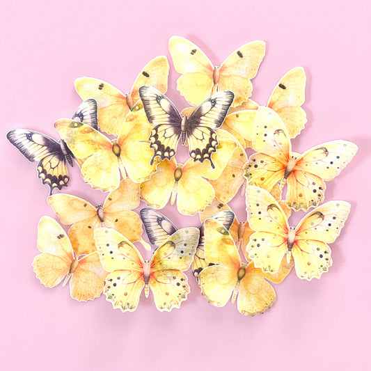 Edible Wafer Cupcake Toppers Butterflies - Lemon Glow 17pc
