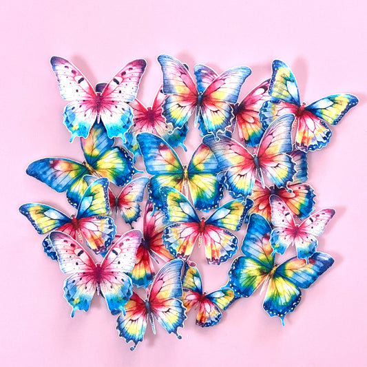 Edible Wafer Cupcake Toppers Butterflies - Rainbow 19pc