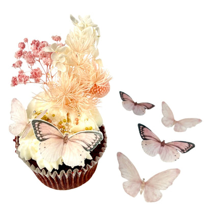 Edible Wafer Cupcake Toppers - Pastel Pink Butterflies 25pc