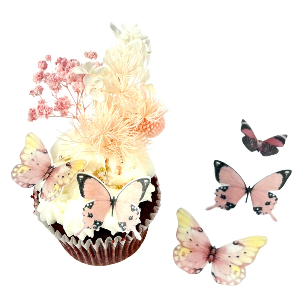 Edible Wafer Cupcake Toppers - Pink Yellow Butterflies 20pc