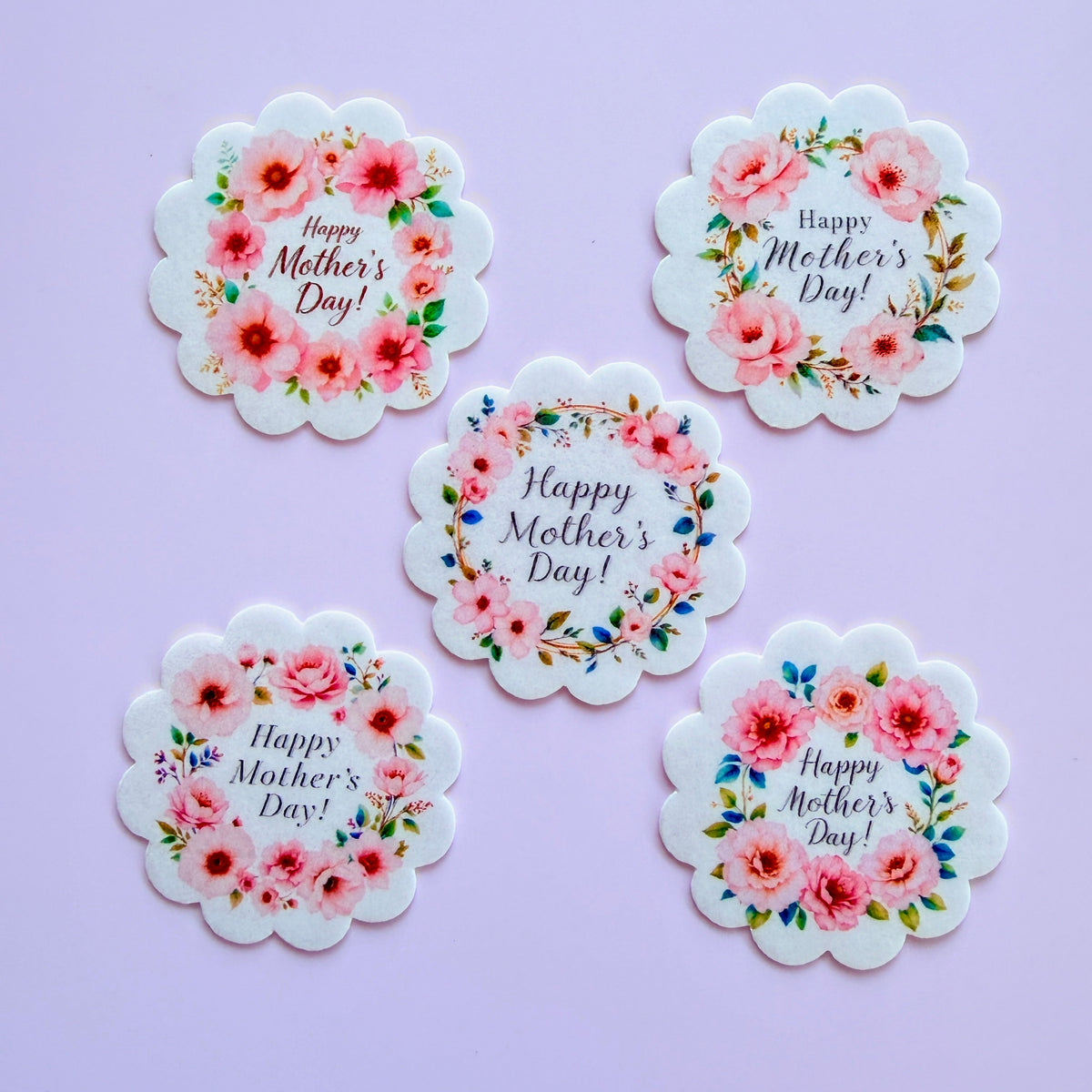 Edible Wafer Card Cupcake Toppers - Mother's Day Round 15pc